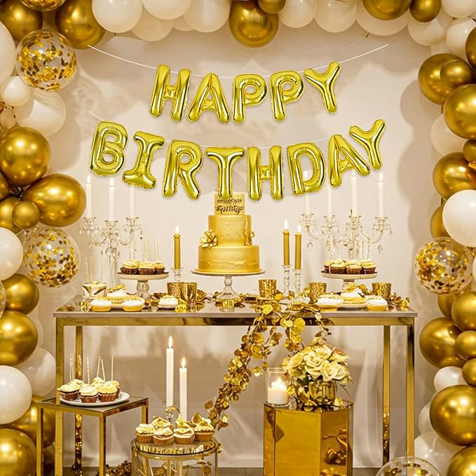 TONIFUL 16 Inch Gold Happy Birthday Balloons Banner Decoration - Image 3
