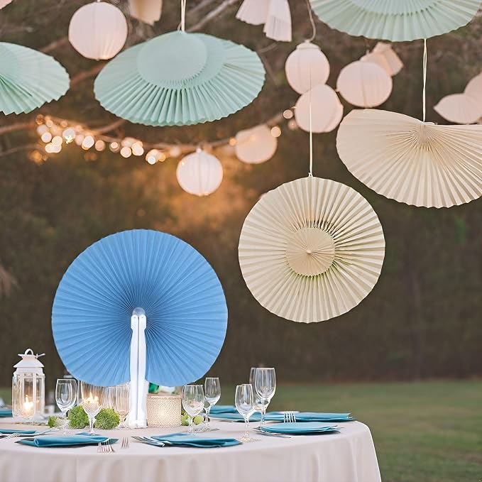 20 Pieces Blue Round Paper Fans | Foldable Handheld Fans - Image 3