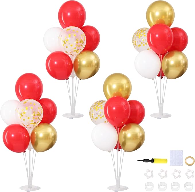 Red and Gold White Balloons Table Centerpieces Stand Kit by ZyloonDecoration