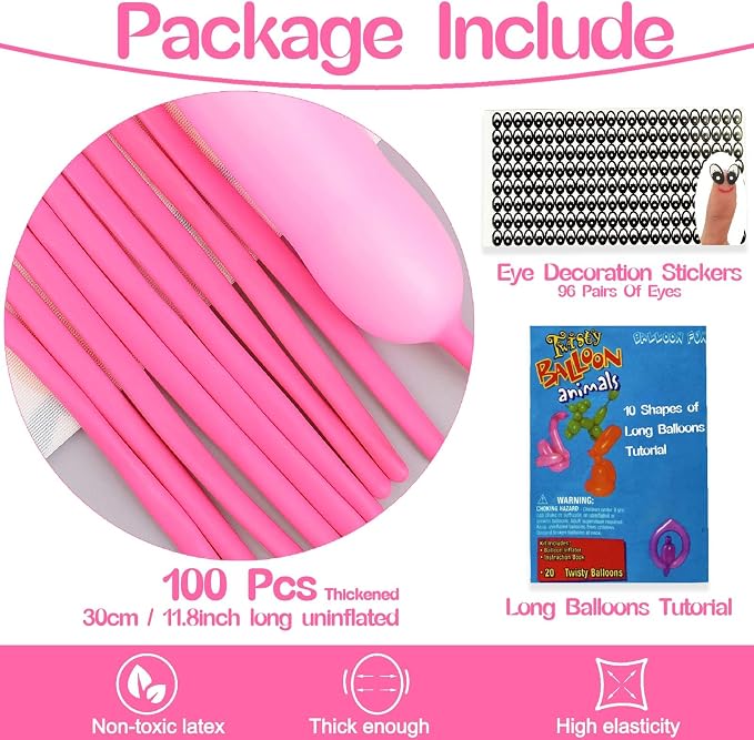 260 Balloons Pink, Thickened 100 Pack Long Balloons Twisting Skinny Magic - Image 2