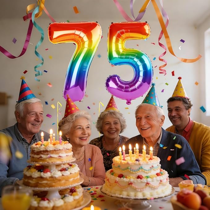 40 Inch Number 75 Balloons for 75th Birthday Party Decorations, 0-100 Rainbow - Image 2