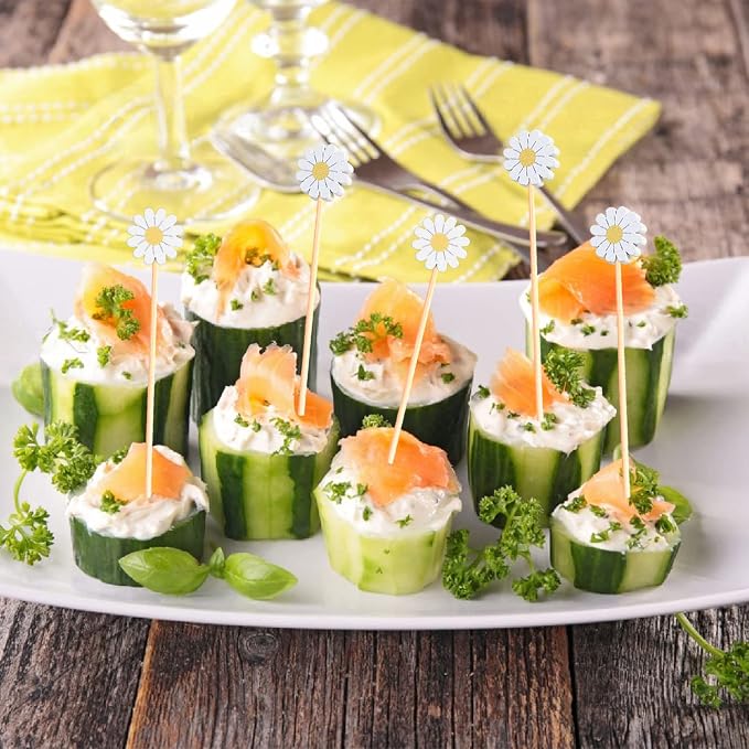 Daisy Cocktail Picks Springtime Floral Decorative Toothpicks Fruit Sticks Food - Image 6