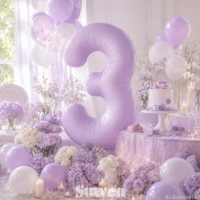 SUWEN 40 Inch Light Purple Lavender Big 3 Balloon Number Foil Helium 0-9 | 3rd - Image 3