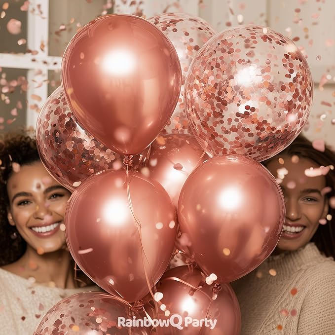 RainbowQ Metallic Rose Gold Balloons 55Pcs 12 Inch Confetti Helium | Chrome - Image 4