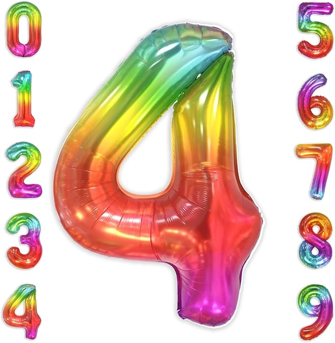 SUWEN Rainbow Number 4 Balloon 40 Inch, Big Colorful Balloons 0-9 | Large by SUWEN