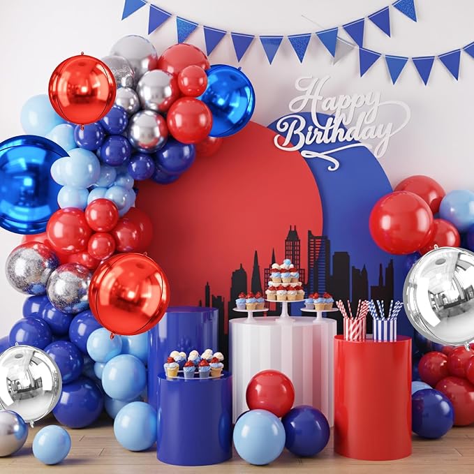10Pcs Red and Blue Round Foil Balloons, Metallic Silver Red Blue Foil Baloon - Image 6