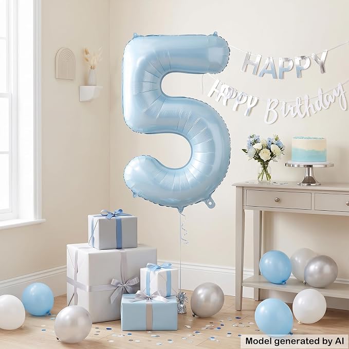 Light Blue Number 5 Balloon for 5th Anniversary Birthday Decor 40 Inch Foil | - Image 4