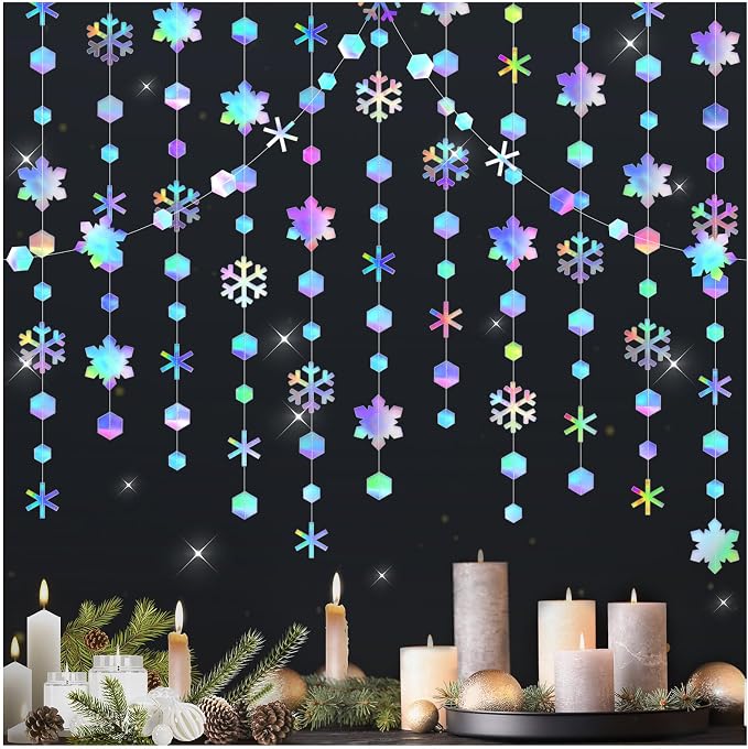 52 Ft Snowflake Garland Decorations Kit, Holographic Twinkle Little Garlands - Image 4