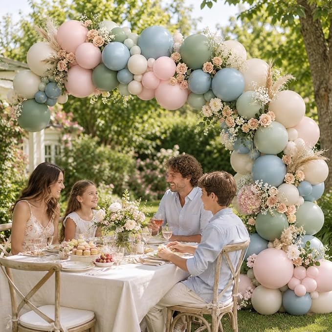 Pink Blue Green Balloons, 12 inch Dusty Green Pale Pink Beige Balloons - Image 7