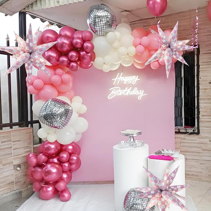 Light Pink Balloons Iridescent Gingham Checkered Explosion Star Balloons Girls - Image 3