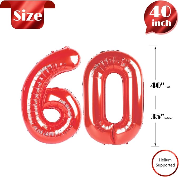 Red Number 60 Balloon 40 Inch - Image 5