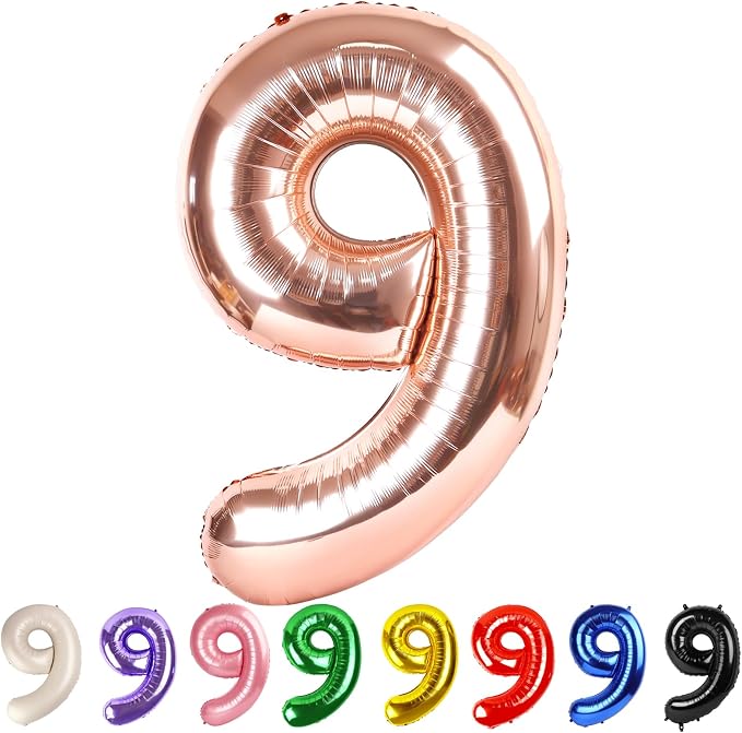 9 Balloon Numbers Party Decorations, 40In Rose Gold Balloons by Mluchee