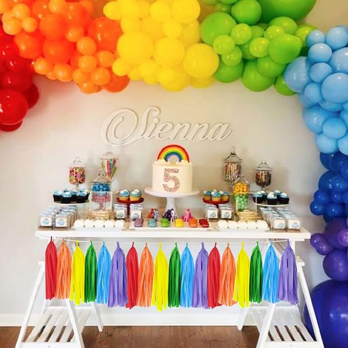 Rainbow Tassel Garland 30 Pcs, Tissue Paper Tassels Garland Banner - Image 3