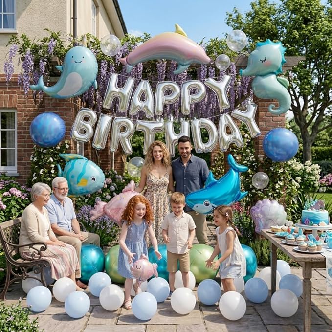 41 PCS Happy Birthday Under the Sea Foil Balloon Party Decorations Kit - Image 4