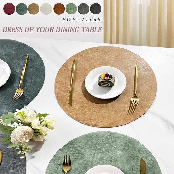 UnivoColors Placemats Round Faux Leather Placemats Set of 6-Waterproof-Wipe - Image 7