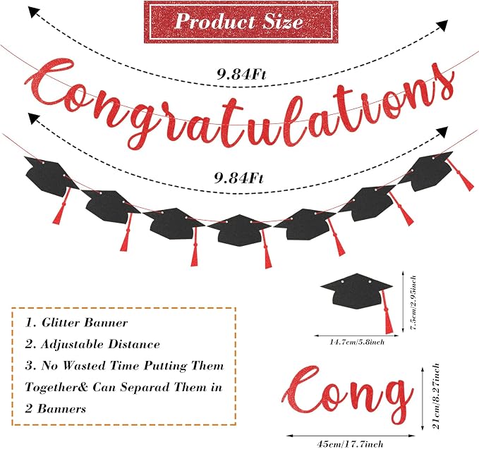 Class of 2026 Graduation Decorations Pre-Strung Glitter Congratulations Banner - Image 7