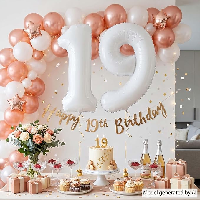 White Number 19 Balloon 40 Inch, Large White Foil Balloons - Image 3