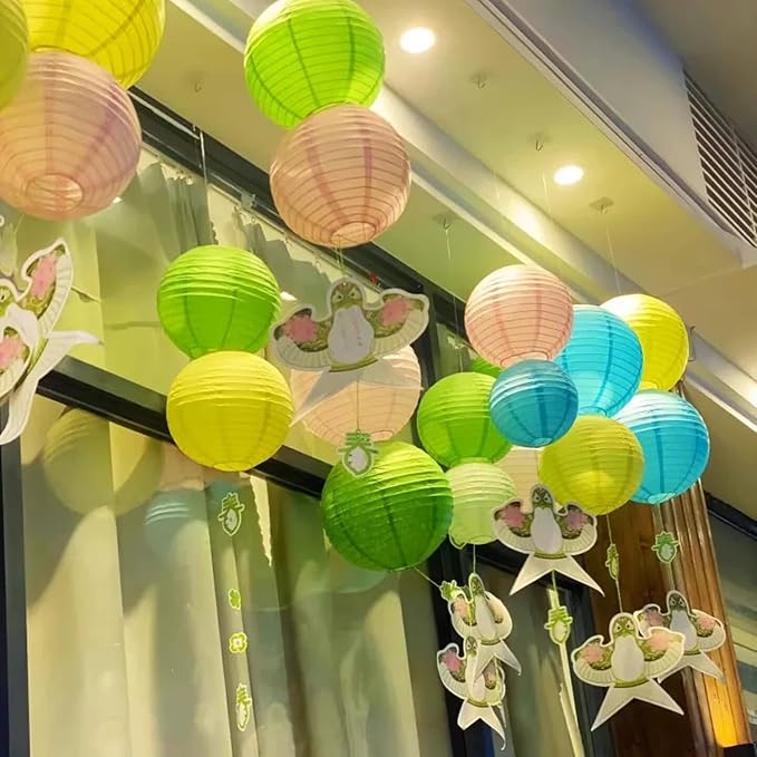 12Pcs 6, 12 Inch Mixed Sizes Grass Green Paper Lanterns Decorative Chinese - Image 4