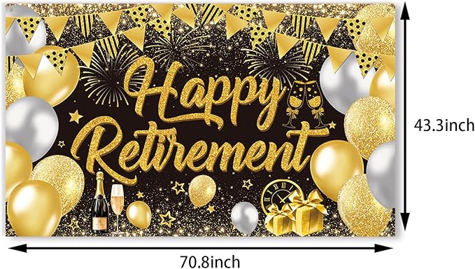 Black Gold Happy Retirement Banner Backdrop Photography Background Hanging - Image 2