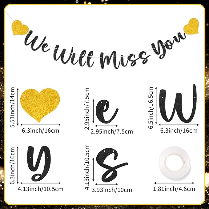 Glitter Black We Will Miss You Banner Goodbye Retirement Party Banner - Image 2