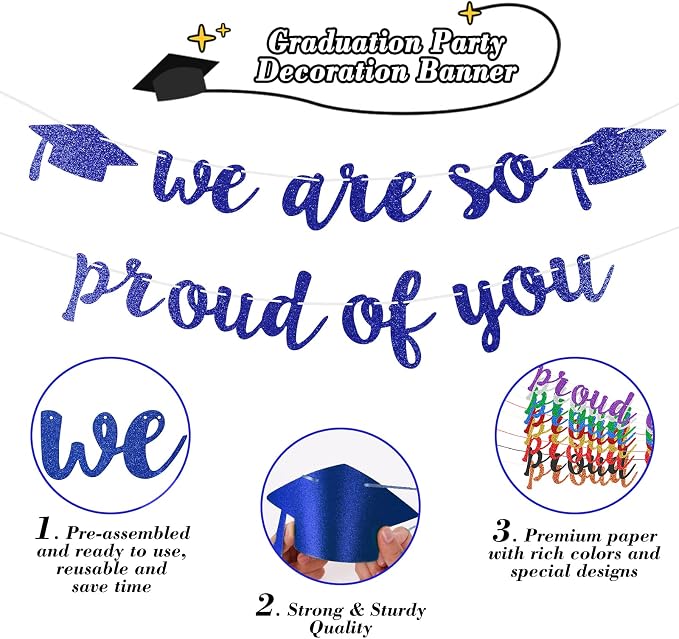 2026 Graduation Decorations Pre-Strung Blingbling We Are So Proud of You Banner - Image 2