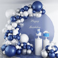 144PCS Navy Blue Silver Balloons Garland Kit, 18 12 10 5 inch Blue White by Paready
