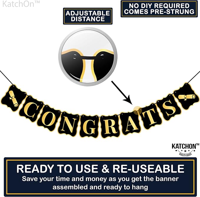 KatchOn Black and Gold Congrats Grad Banner 10 Feet | No DIY, Congratulations - Image 5