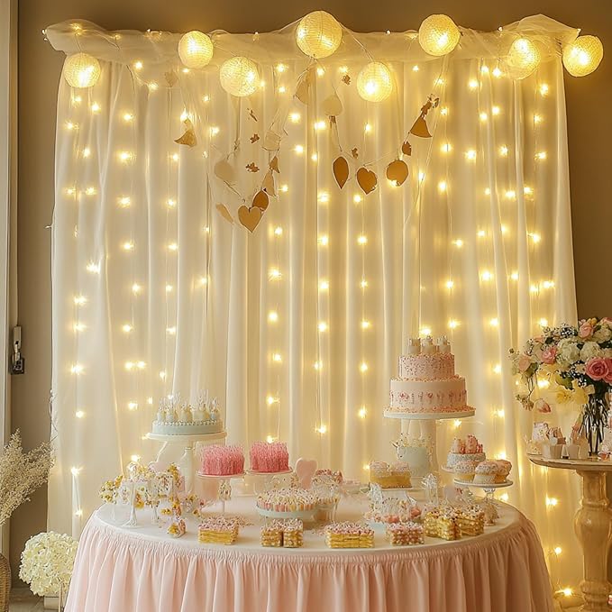 2 Pack Fairy Curtain Lights, 300 LED Upgraded Tangle-Free Hanging Lights with Remote, USB Plug in String Lights for Wall Window Wedding Party Xmas Home Décor - 9.8 x 9.8 Ft, Warm White