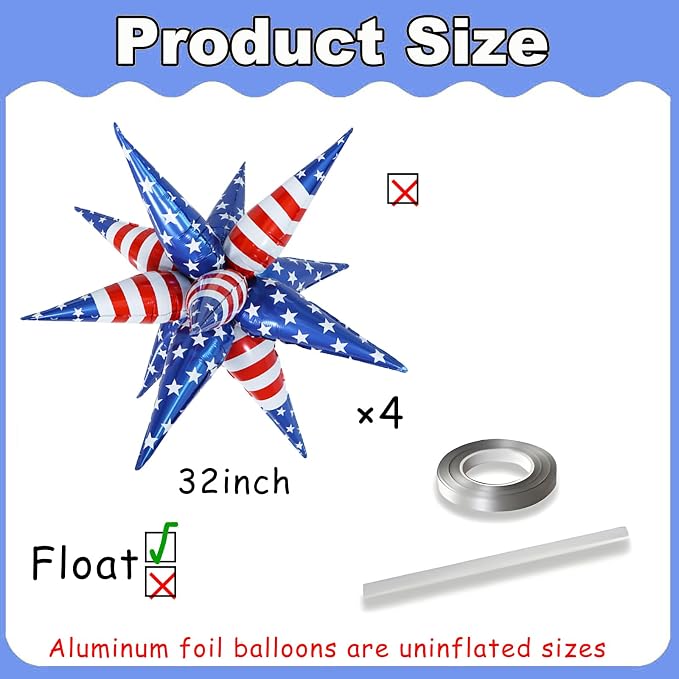 32" American Balloons Patriotic Balloons Star Red White Blue Balloon - Image 2