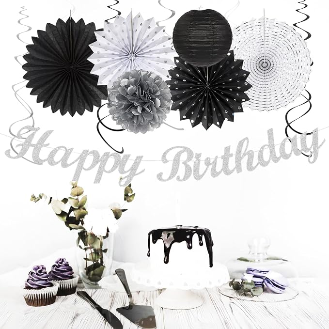 Black White Silver Birthday Party-decorations - Image 7