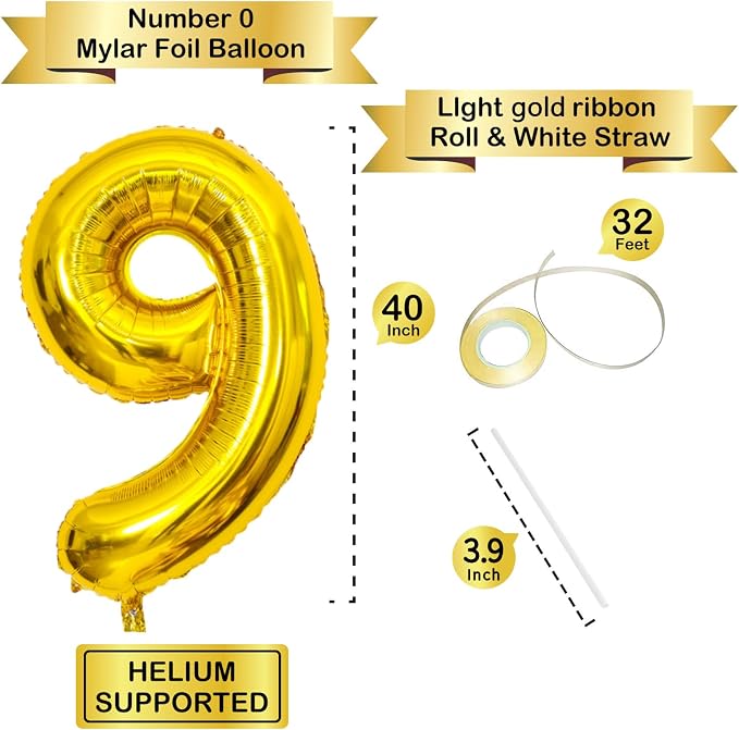Gold Number Balloons Birthday Balloons - Image 2