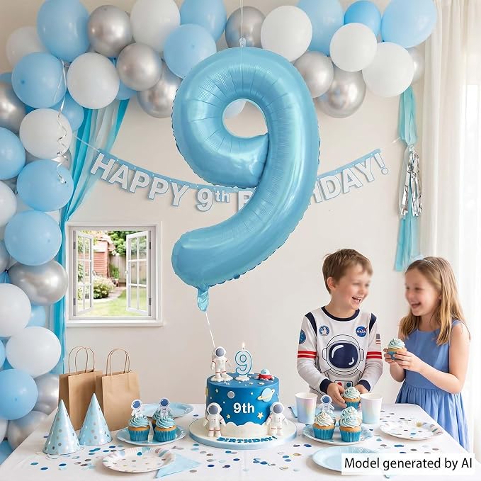 Pearlescent Blue Number 9 Balloon 40 Inch, Large Light Blue Mylar Foil Balloon - Image 6