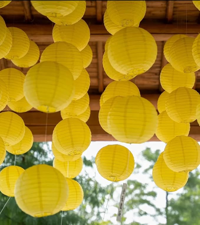 12Pcs 6, 12 Inch Mixed Sizes Yellow Paper Lanterns Decorative Chinese, Japanese - Image 3