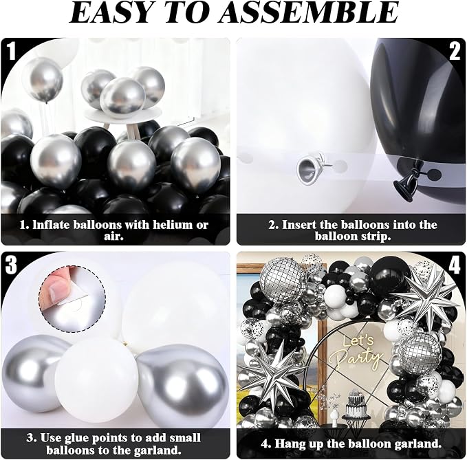 Black and Silver Disco Balloon Arch Garland Kit | Premium Latex Balloons - Image 9
