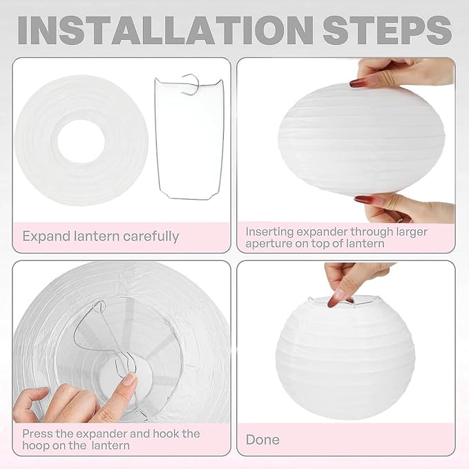 White Paper Lanterns Set Round Hanging Paper Lanterns - Image 3