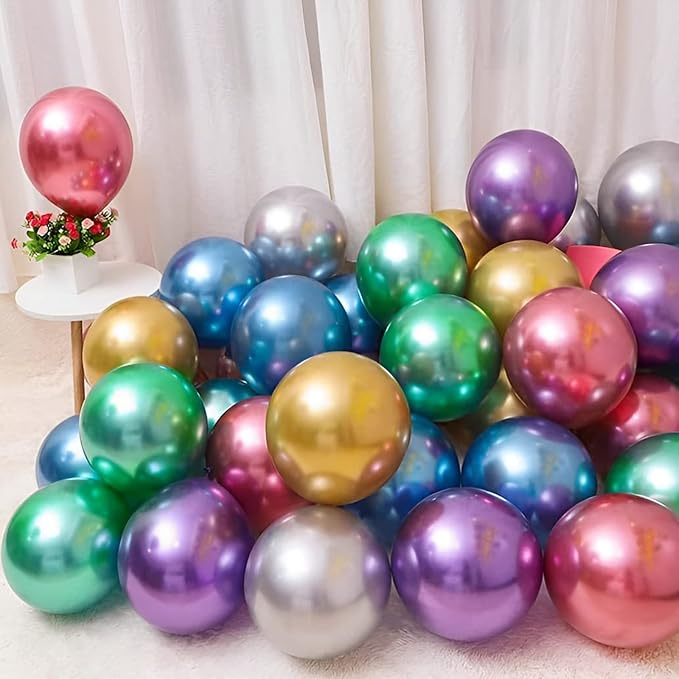 Voircoloria 105pcs Metallic Chrome Party Latex Balloons, 12inch | - Image 3