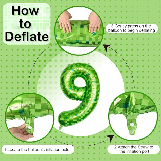 9th Birthday Balloons for Boys, Large Lime Green Pixel Number 9 Balloon - Image 9