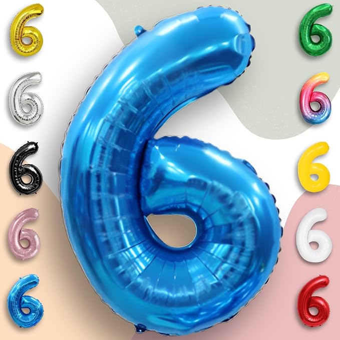 Blue Number Balloon 6 Mylar Foil Balloons 40 inch - Image 6