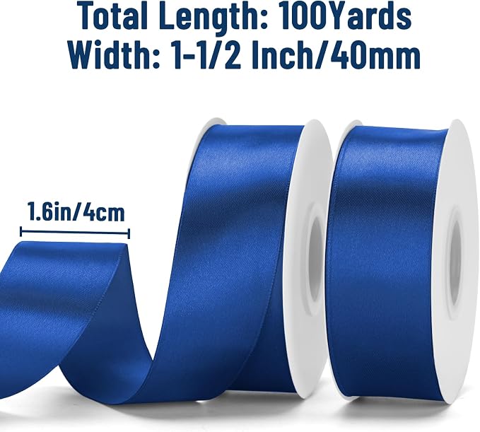 KINGLAKE Dark Blue Satin Ribbon – 1-1/2 Inch x 2 Rolls Blue Satin Ribbon - Image 2