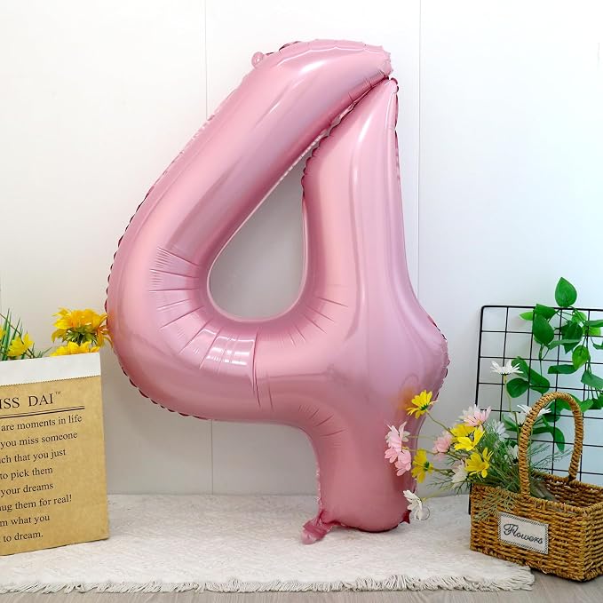 40 Inch Pink Number 4 Balloon, Giant Number Balloons, Birthday Decorations | - Image 2