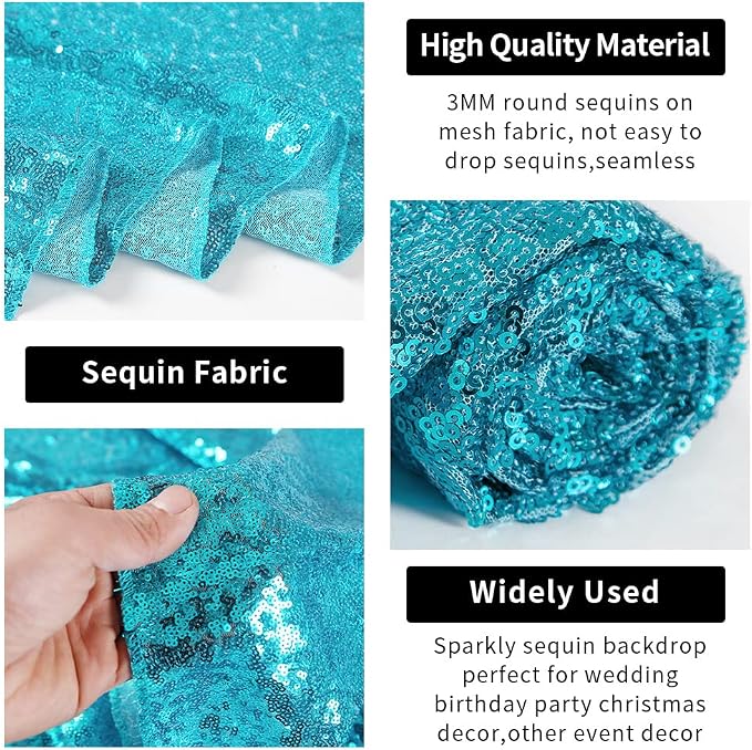 Hahuho Turquoise Sequin Backdrop Curtain, Party Decoration（4 Panels, 2FT x 8FT - Image 3