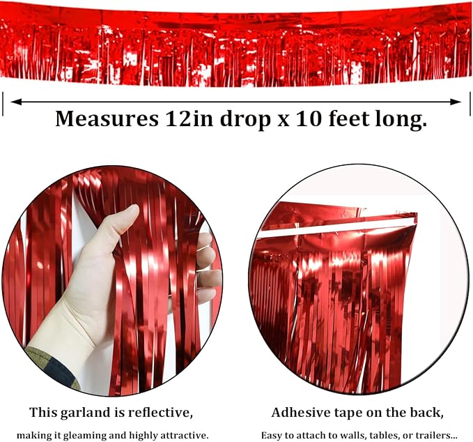 4 Pack Red Total 40 Feet Foil Fringe Garland Metallic Tinsel Banner Wall - Image 2