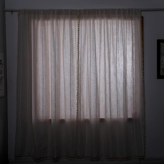 RoomTalks Boho Beige Curtains for Bedroom Living Room 84 Inch Length French - Image 4