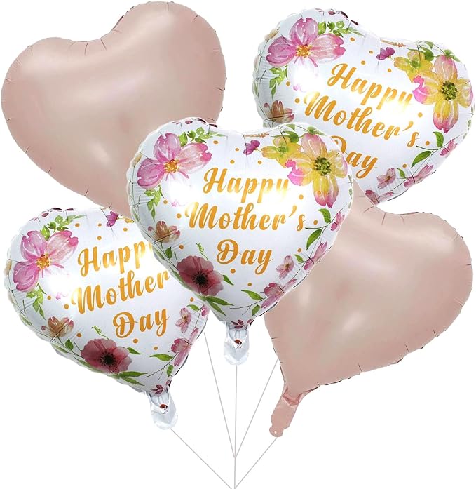 Pink Mother's Day Balloons Flowers Heart Balloons by HADCKJA