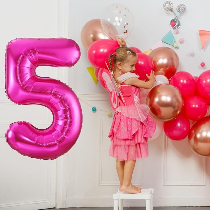 Hot Pink 5 Balloon, 40 Inch Number 5 Balloon, 5 Birthday Balloon Decorations - Image 4