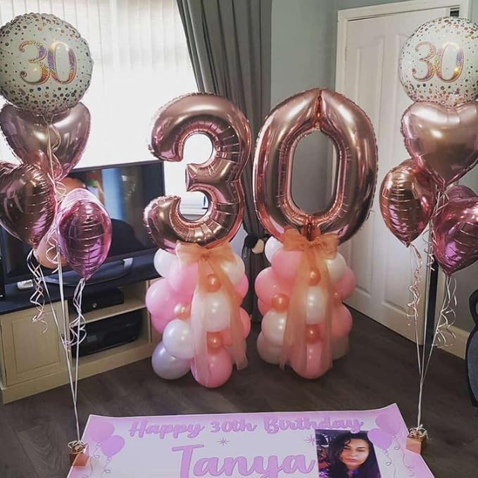 Rose Gold 30 Number Balloons, 40 Inch Giant Number 30 Balloons Foil Mylar - Image 4