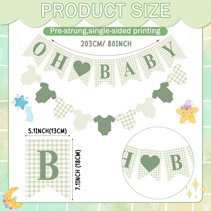 Hahafelt 1 Pcs Green Gingham Baby Banner - Image 5