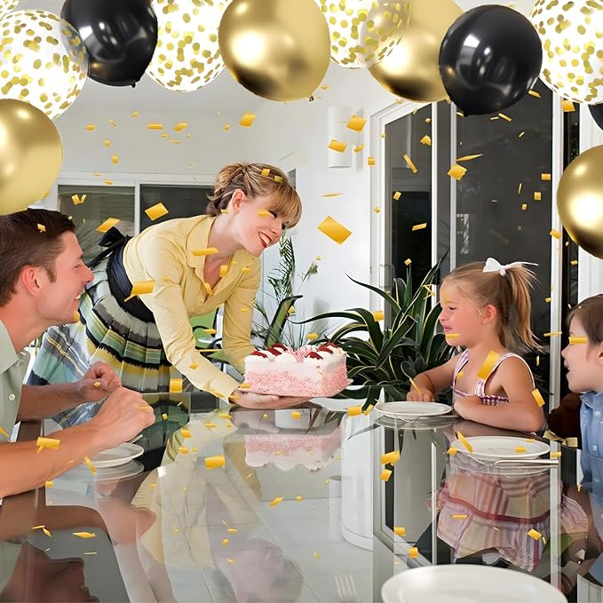 Zesliwy Black and Gold Confetti Balloons, Party Decor | Gold Metallic and Black - Image 5
