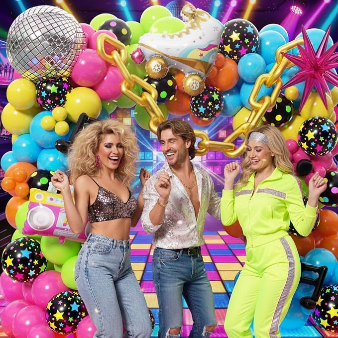 90s 80s Disco Theme Party Decorations 200Pcs, Neon Balloon Arch Kit - Image 5