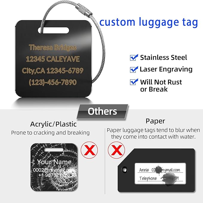 (5Pack) Custom Personalized Luggage Tags-Customized Unique tag for Suitcase Backpack Travel,Bags (Rose Gold (2 × 2))